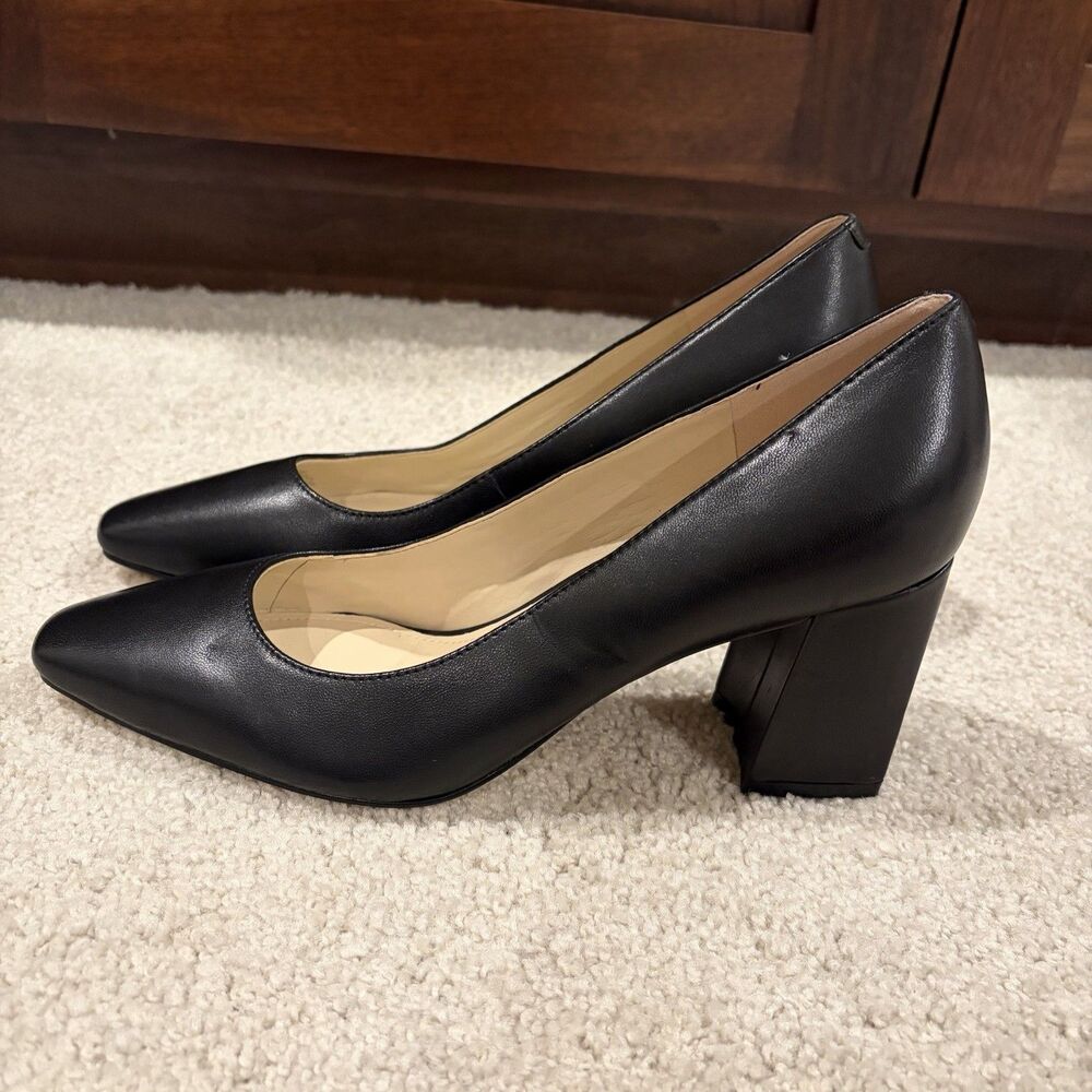 NWOB Marc Fisher LTD Varla Block Heels Pumps Women Shoes Black Leather Women 7B - Picture 12 of 13